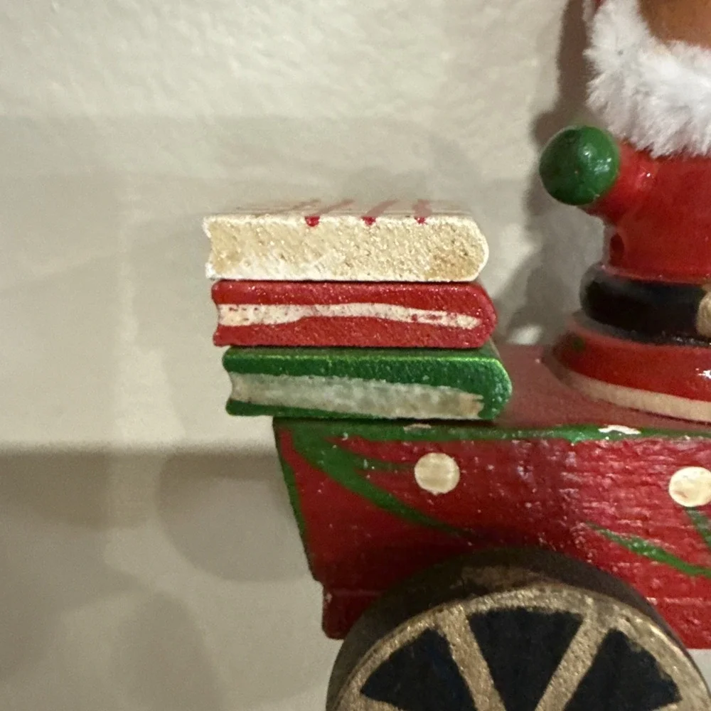 Vintage‎ Bronson Santa with presents Wooden Ornament Made in Taiwan